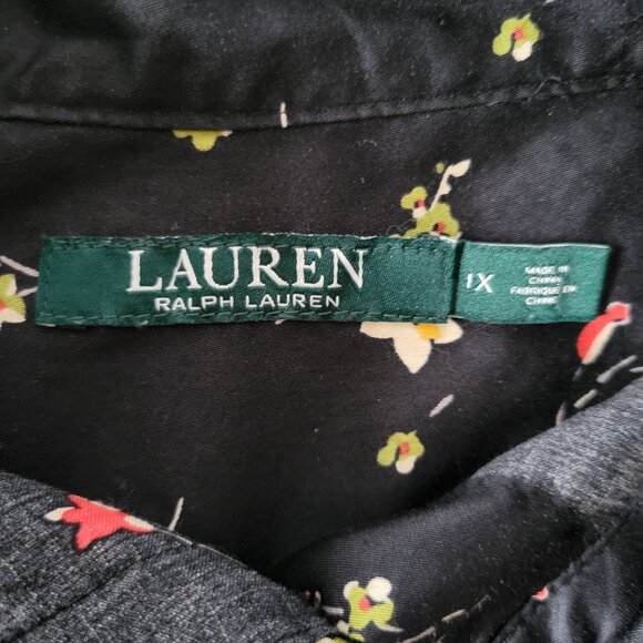 Lauren Ralph Lauren Black Floral Print Blouse, 100% Cotton, Women’s 1X, Floral - Picture 6 of 9